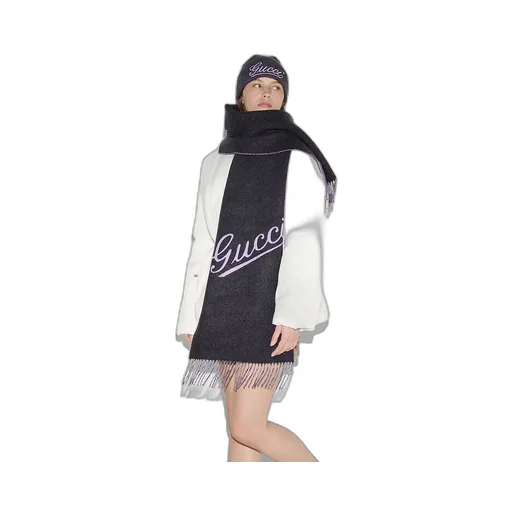 Wool Cashmere Scarf With Gucci Script