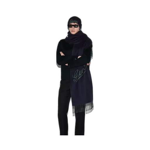Wool Cashmere Scarf With Gucci Script