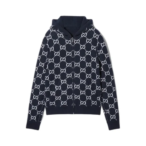 Reversible Gg Wool Hooded Zip Jacket