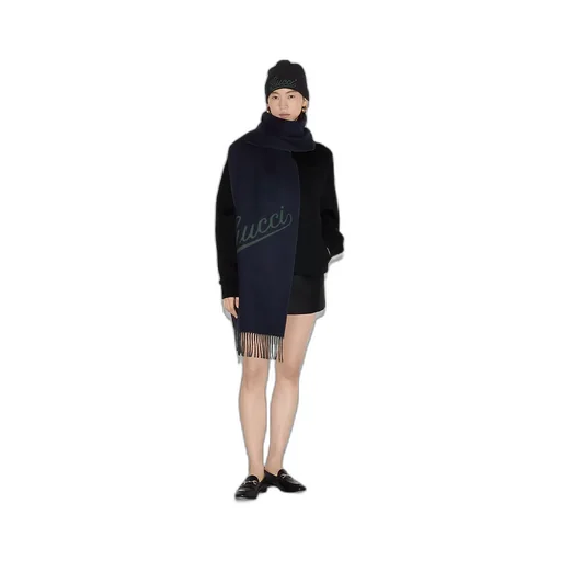 Wool Cashmere Scarf With Gucci Script