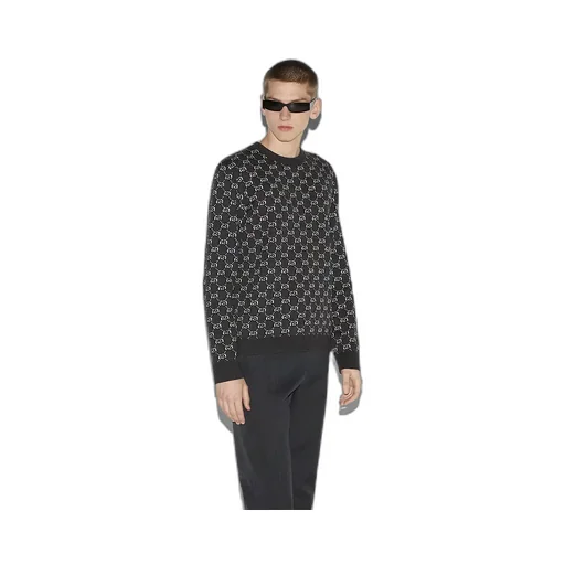 Wool Jacquard Sweater With Gg Shadow