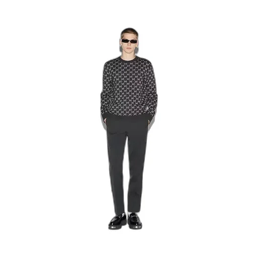 Wool Jacquard Sweater With Gg Shadow