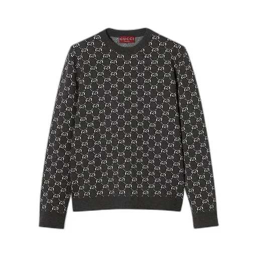 Wool Jacquard Sweater With Gg Shadow