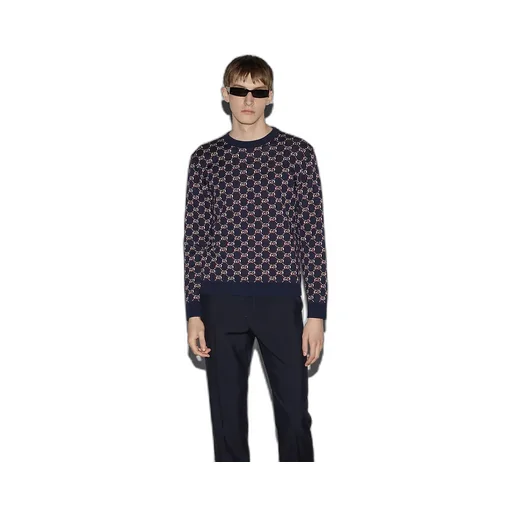 Wool Jacquard Sweater With Gg Shadow