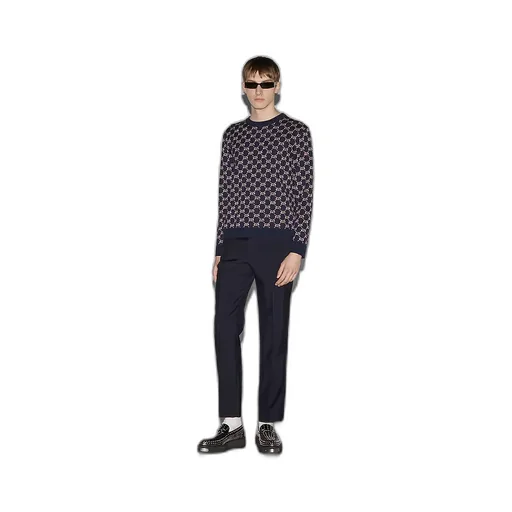 Wool Jacquard Sweater With Gg Shadow