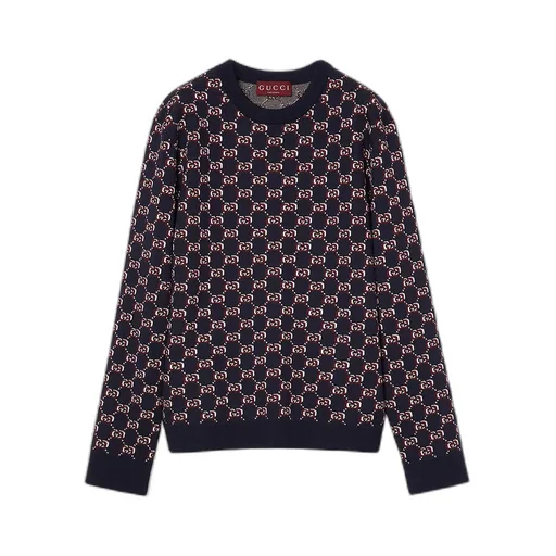 Wool Jacquard Sweater With Gg Shadow