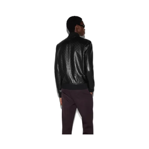 Embossed Gg Leather Bomber Jacket
