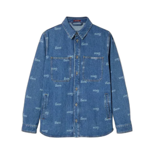 Denim Shirt With Lasered Gucci Detail