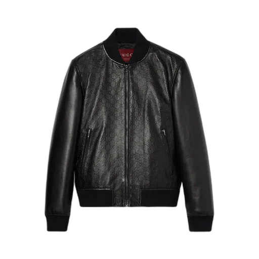 Embossed Gg Leather Bomber Jacket