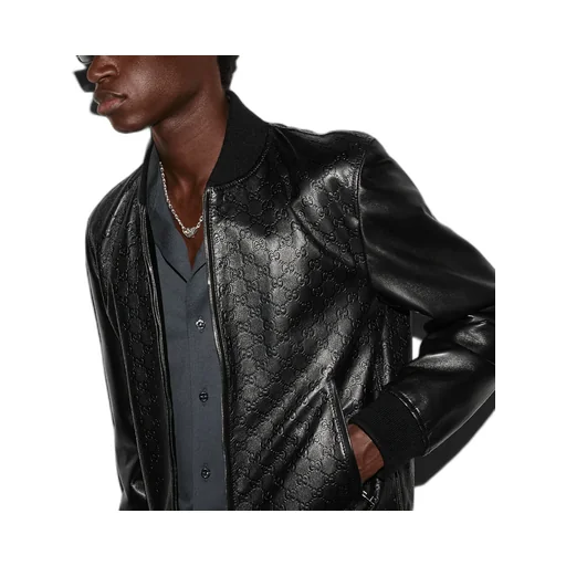 Embossed Gg Leather Bomber Jacket