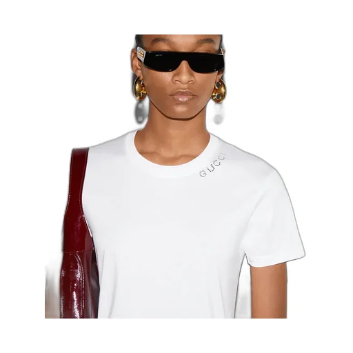 Cotton Jersey T-Shirt With Crystal