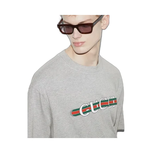 Cotton Jersey T-Shirt With Gucci Print