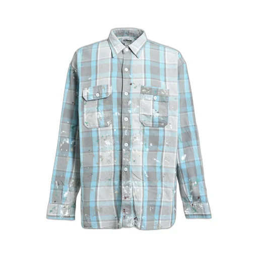 Painter's Paint Stained Flannel Shirt / Aged L.Blu×O.Wht
