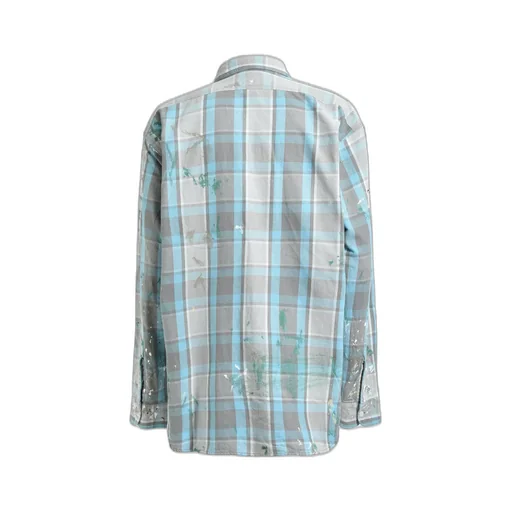 Painter's Paint Stained Flannel Shirt / Aged L.Blu×O.Wht