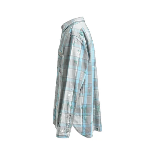 Painter's Paint Stained Flannel Shirt / Aged L.Blu×O.Wht
