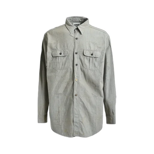 Repaired Worn Gray Chambray Shirt / Aged Gry