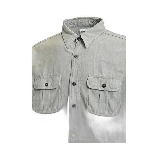 Repaired Worn Gray Chambray Shirt / Aged Gry