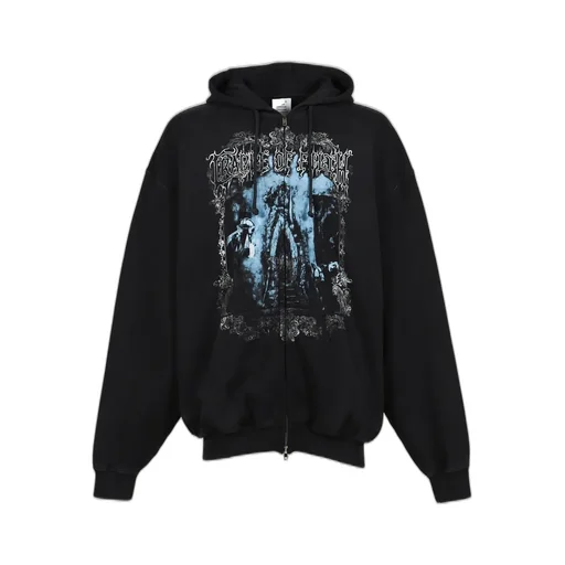 Cof Butterfly Oversized Zip-Up Hoodie / Washed Blk