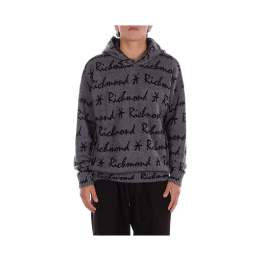 John Richmond All-Over Logo Detailed Knitted Hoodie
