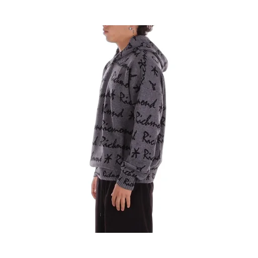 John Richmond All-Over Logo Detailed Knitted Hoodie