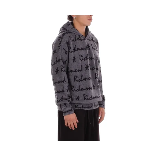 John Richmond All-Over Logo Detailed Knitted Hoodie