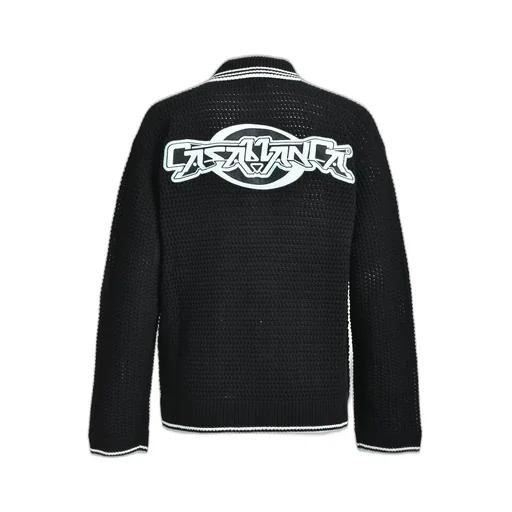 Embroidered Faux Crochet Shirt / Blk