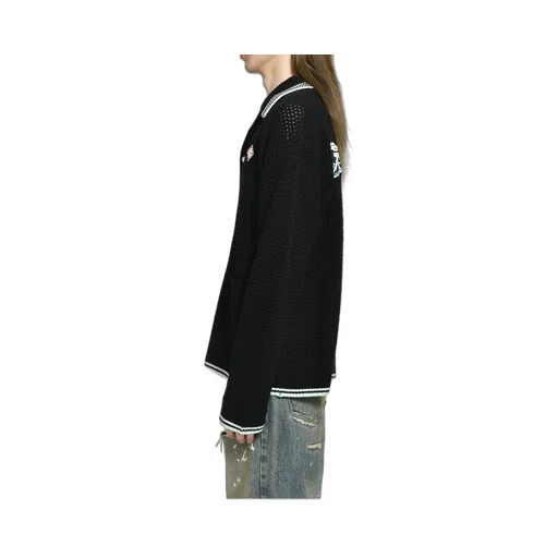 Embroidered Faux Crochet Shirt / Blk