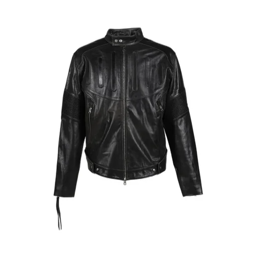 Embossed Leather Biker Jacket / Blk
