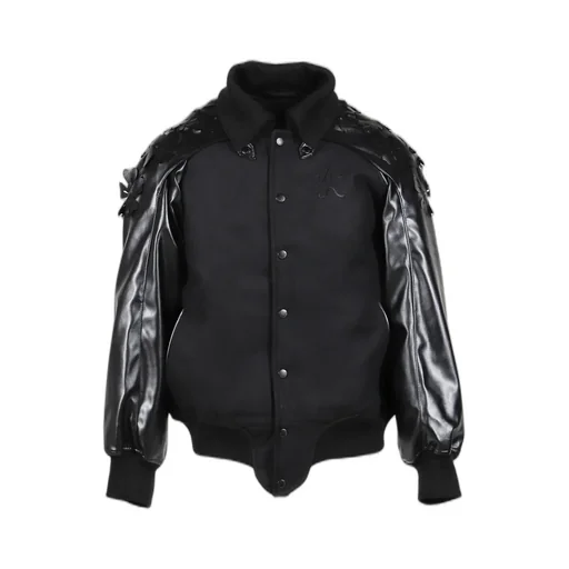 Laser-Cut Flower Varsity Jacket / Blk