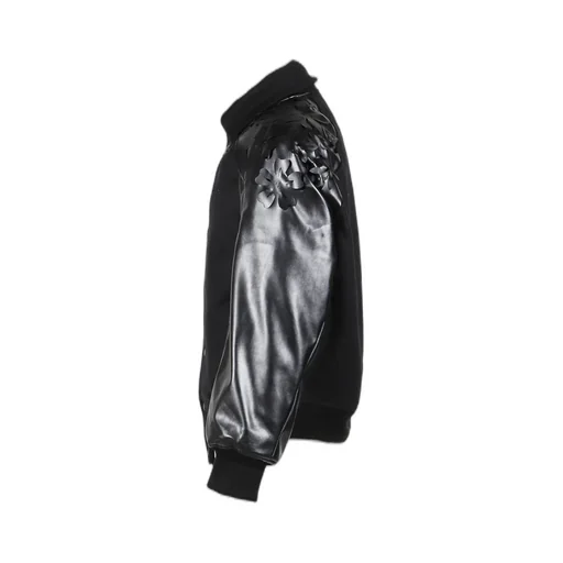 Laser-Cut Flower Varsity Jacket / Blk