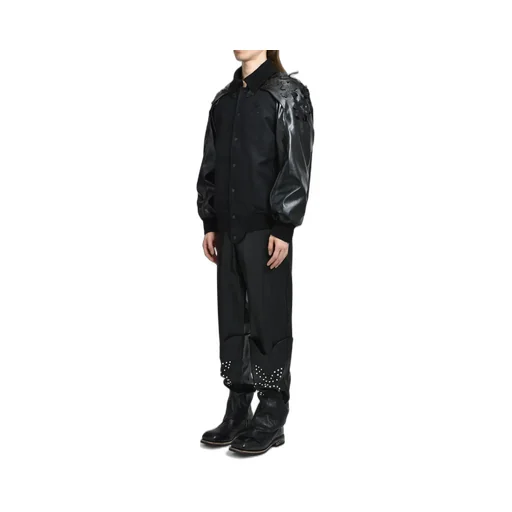 Laser-Cut Flower Varsity Jacket / Blk