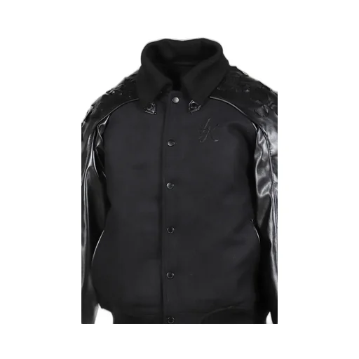 Laser-Cut Flower Varsity Jacket / Blk