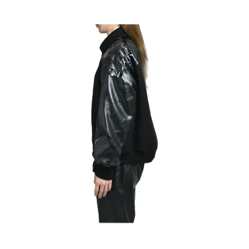 Laser-Cut Flower Varsity Jacket / Blk