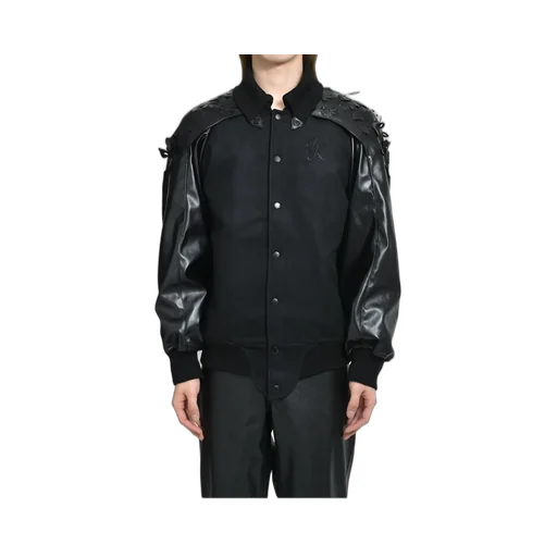 Laser-Cut Flower Varsity Jacket / Blk