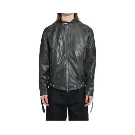 Embossed Leather Biker Jacket / Blk