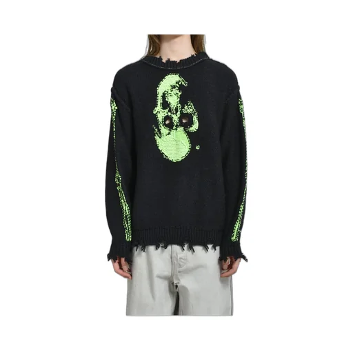 Glow-In-The-Dark Skull Knit Pullover / Blk