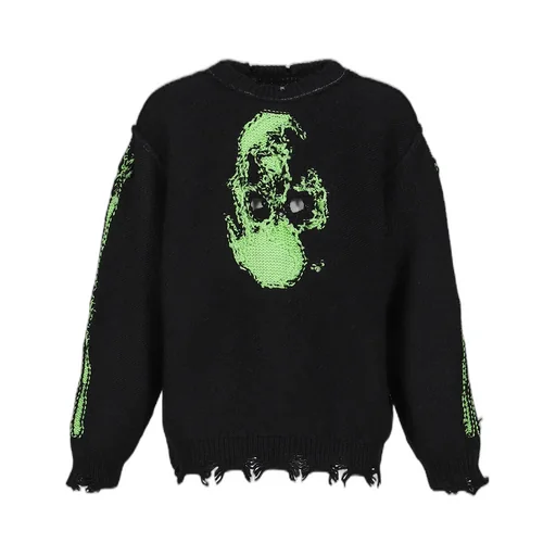 Glow-In-The-Dark Skull Knit Pullover / Blk