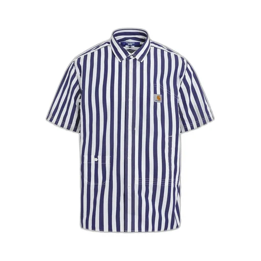 Junya Watanabe Man Short Sleeved Striped Poplin Shirt