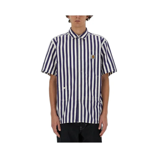 Junya Watanabe Man Short Sleeved Striped Poplin Shirt