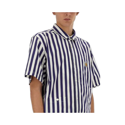 Junya Watanabe Man Short Sleeved Striped Poplin Shirt