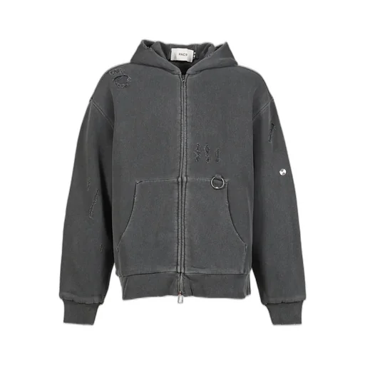 Ripped Zip Hoodie / Stone Gry