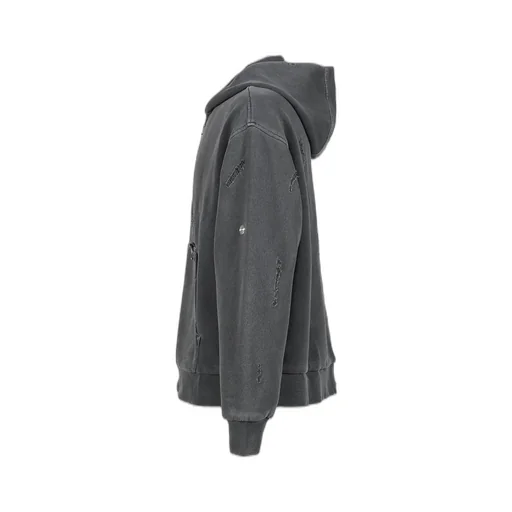 Ripped Zip Hoodie / Stone Gry