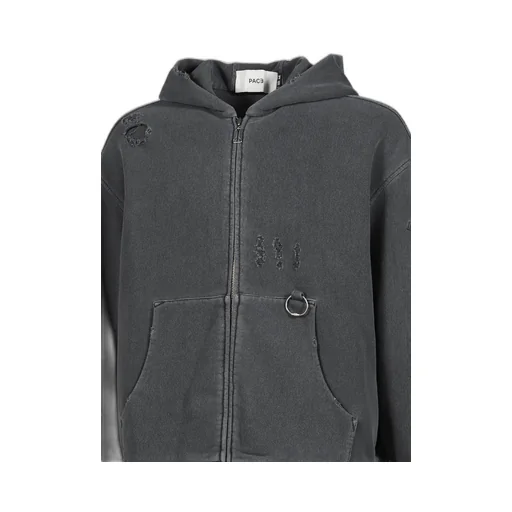 Ripped Zip Hoodie / Stone Gry