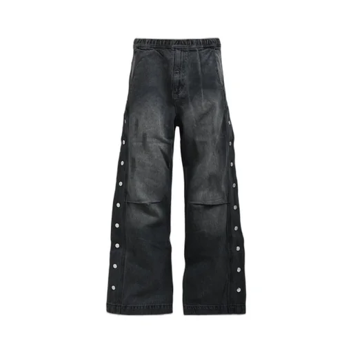 Coating Side Button Denim Pants / Blk