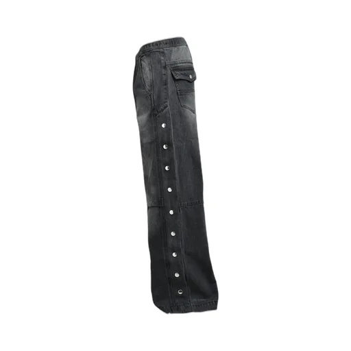 Coating Side Button Denim Pants / Blk
