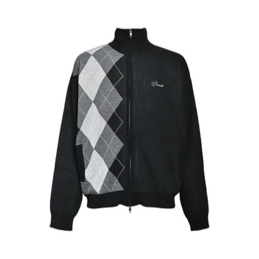 Argyle Zip Knit Jacket / Black