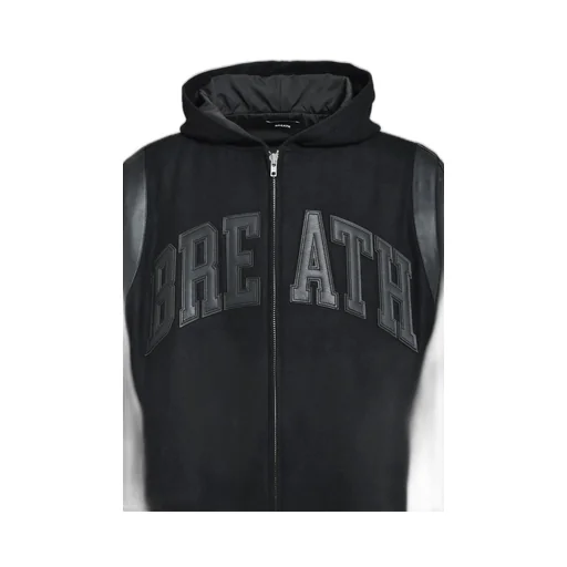 Arch Logo Hooded Versity Jacket / Blk Blk