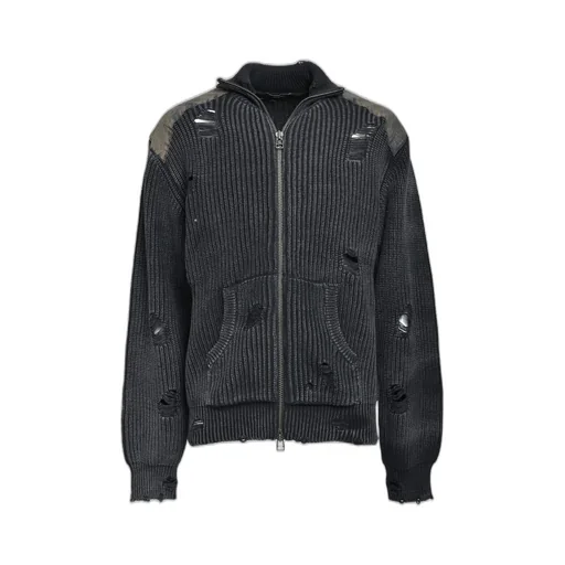 Overdie Damage Zip Knit / Black