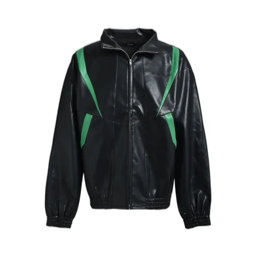 Faux Leather Lambo Track Jacket / Blk
