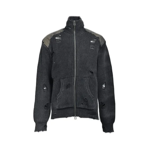 Overdie Damage Zip Knit / Black